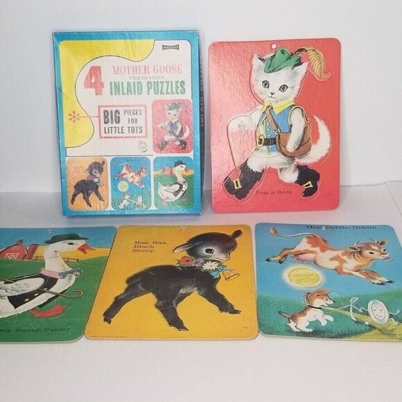 Vintage Saalfield Mother Goose Preschool 4 Inlaid Puzzles Puss in Boots 1965 - Picture 2 of 12
